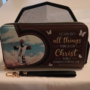 Inspirational Brown and Blue Blessac  Clutch Wallet